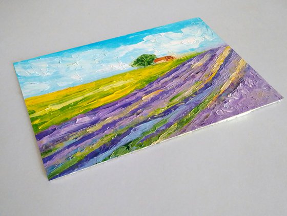 Lavender Painting Tuscany Original Art Barn Wall Art Field Artwork Oak Tree Painting Wildflower Landscape