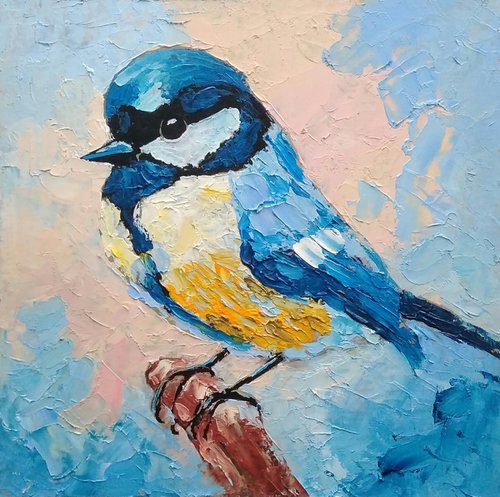 Chickadee Painting Original Art Bird Artwork Mini Wall Art by Yulia Berseneva