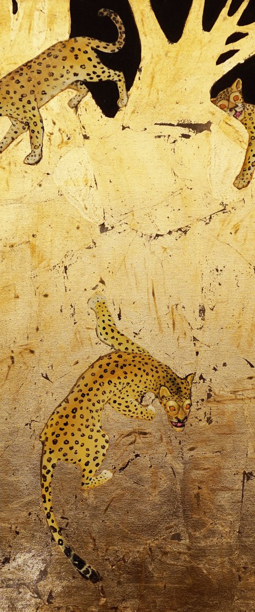 Leopards on a golden tree by ANASTASIA BALABINA