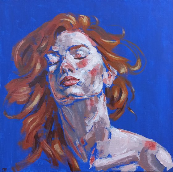 Acrylic woman portrait 11.8x11.8inc/30x30cm