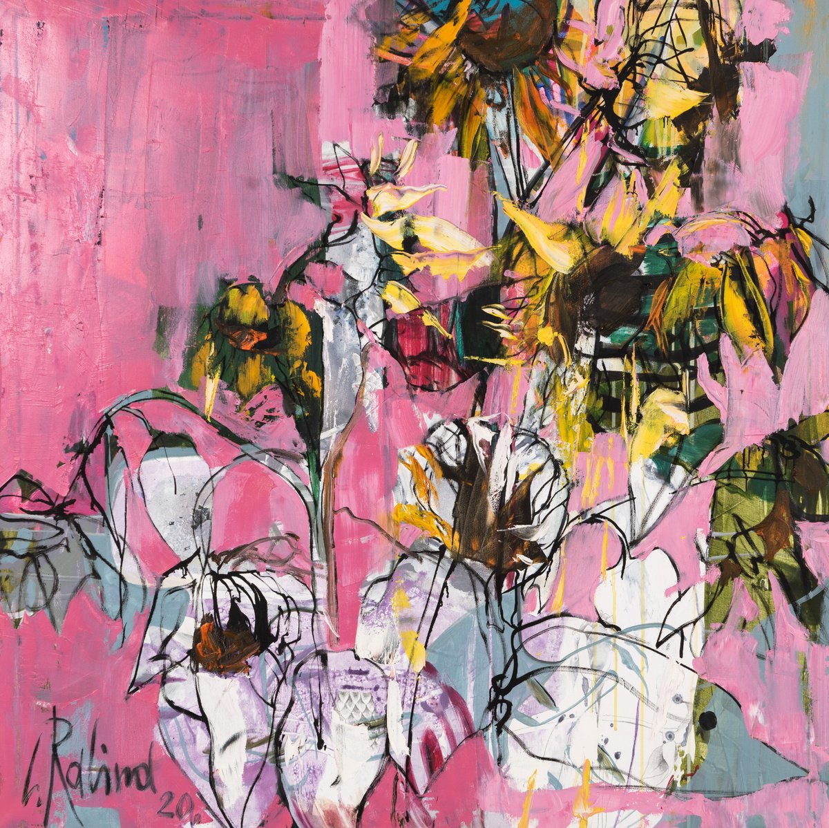 Surrealistic Oil Painting , Sunflowers By Yelena Ralina, 39 X 39, Artwork For Sale On Artfinder