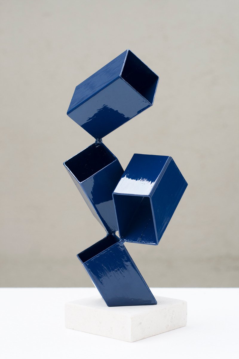 Geometric Abstract Sculpture By Roberto Canduela Luengo, 6 X 12", Cubic Spaces 3, Original Artwork