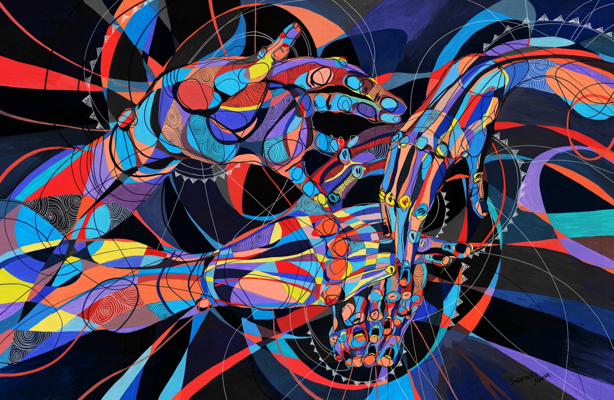 Abstract Acrylic Painting By Maria Susarenko, 34 X 26", Twisted Lines, Original Artwork