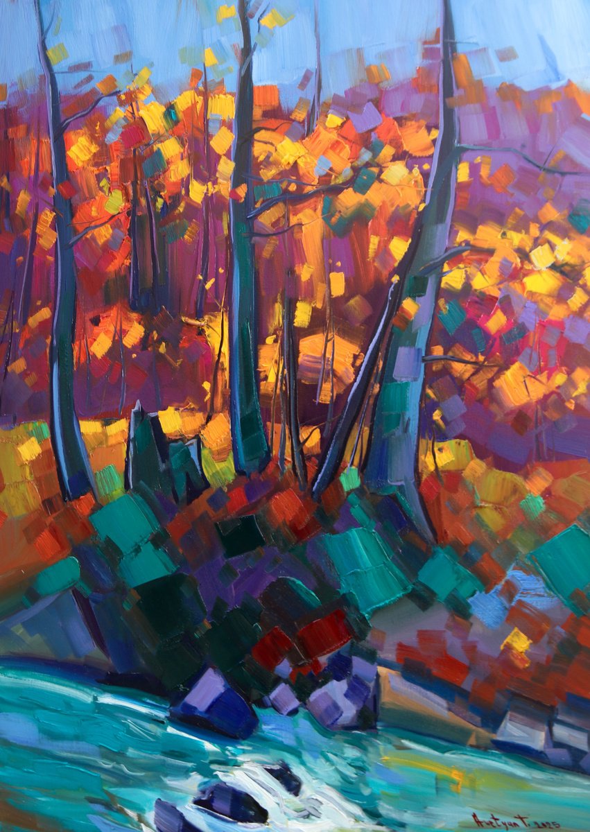 Impressionistic Landscape Oil Painting By Tigran Avetyan, 20 X 28", Autumn Day, Original Artwork