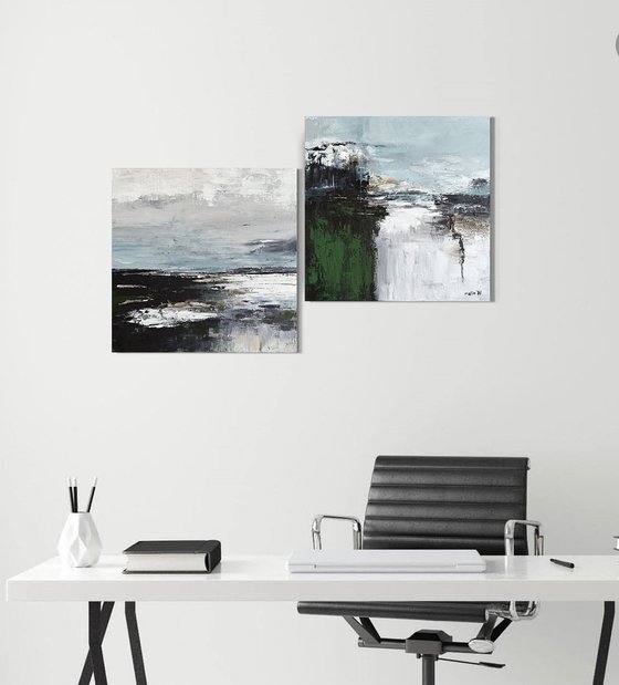 Emerald Shorelines — Diptych Green Grey