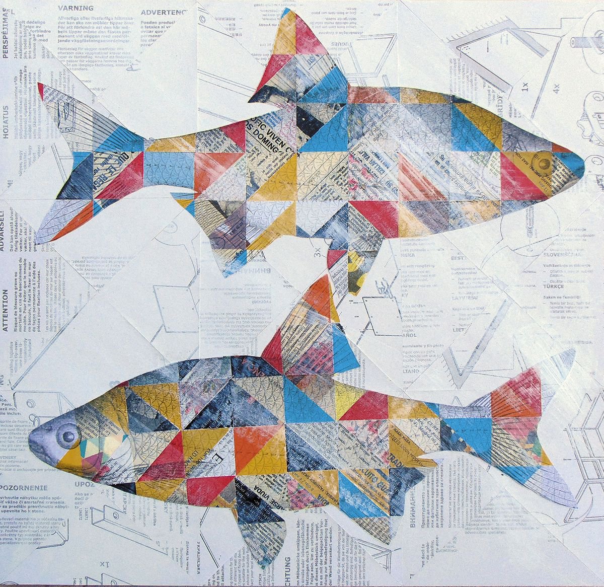 Animal Collage By Manel Villalonga, 18 X 18", 161 Fish, Original Artwork
