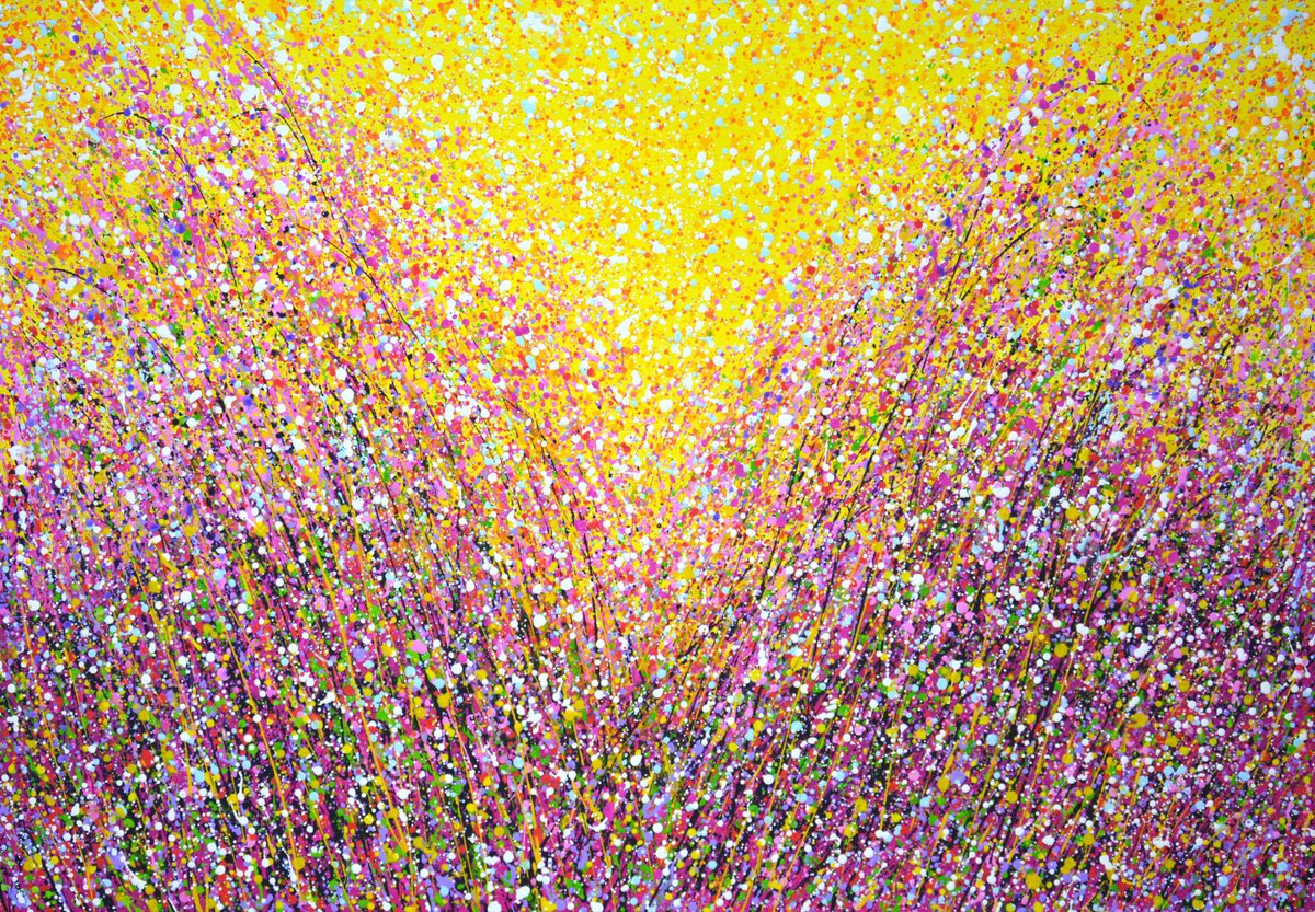 Expressive Botanical Acrylic Painting By Iryna Kastsova, 51 X 35, Pink Extravaganza 3., Original Artwork