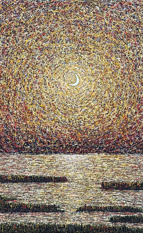 Crescent Moon Over Water by Tina Shyfruk