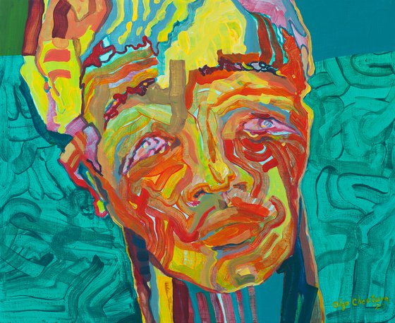 beautiful face green portrait painting emotional figurative acrylic abstract wall art