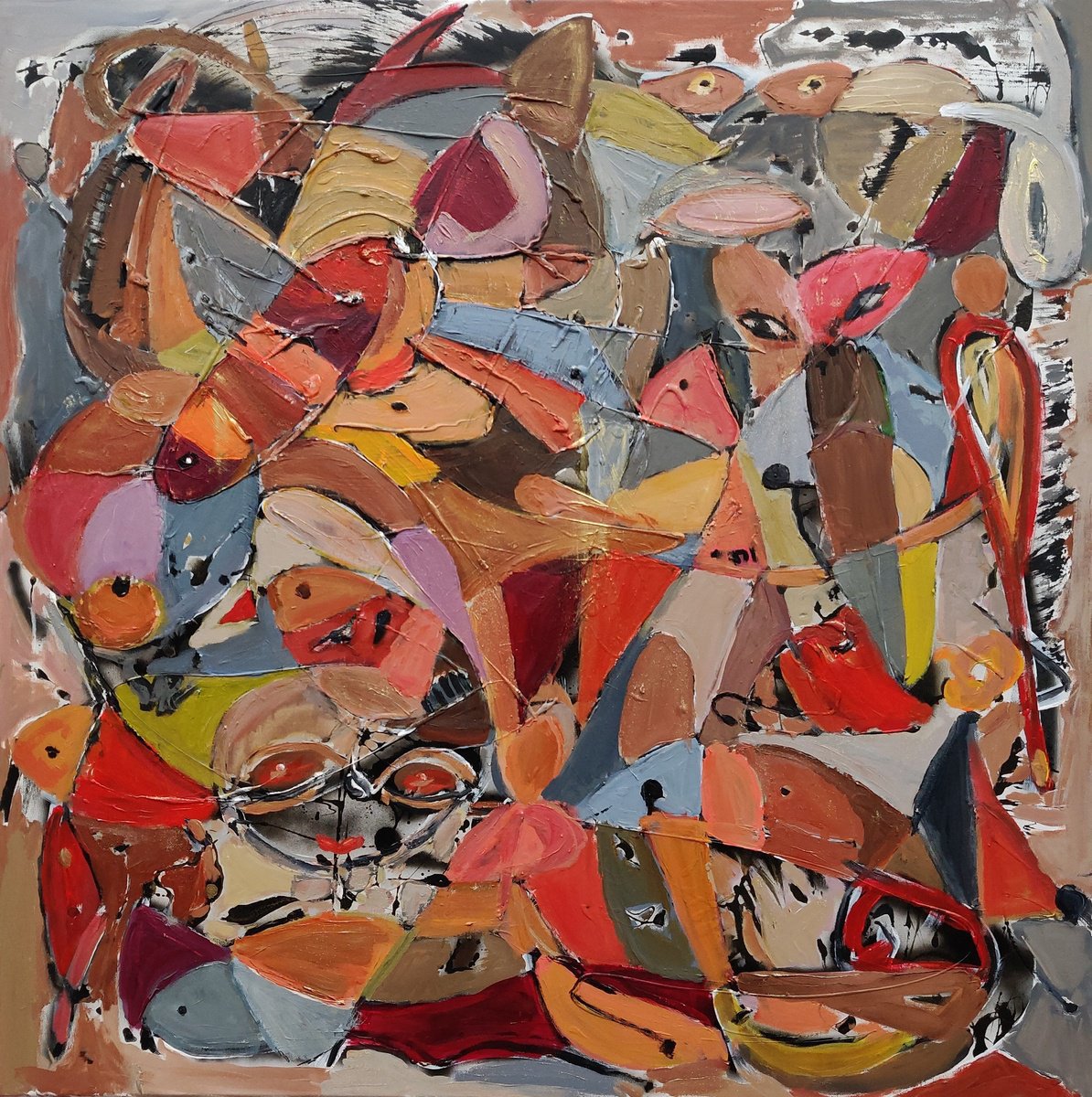 Abstract Acrylic Painting By Sylvie Dodin, 39 X 39", Pink Inspiration, Original Artwork