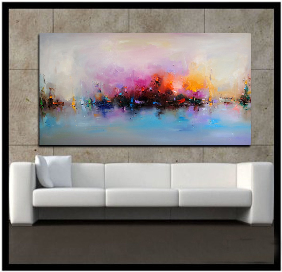 Expressive Landscape Oil Painting By Stanislav Lazarov, 79 X 42", Small Oasis, Original Artwork