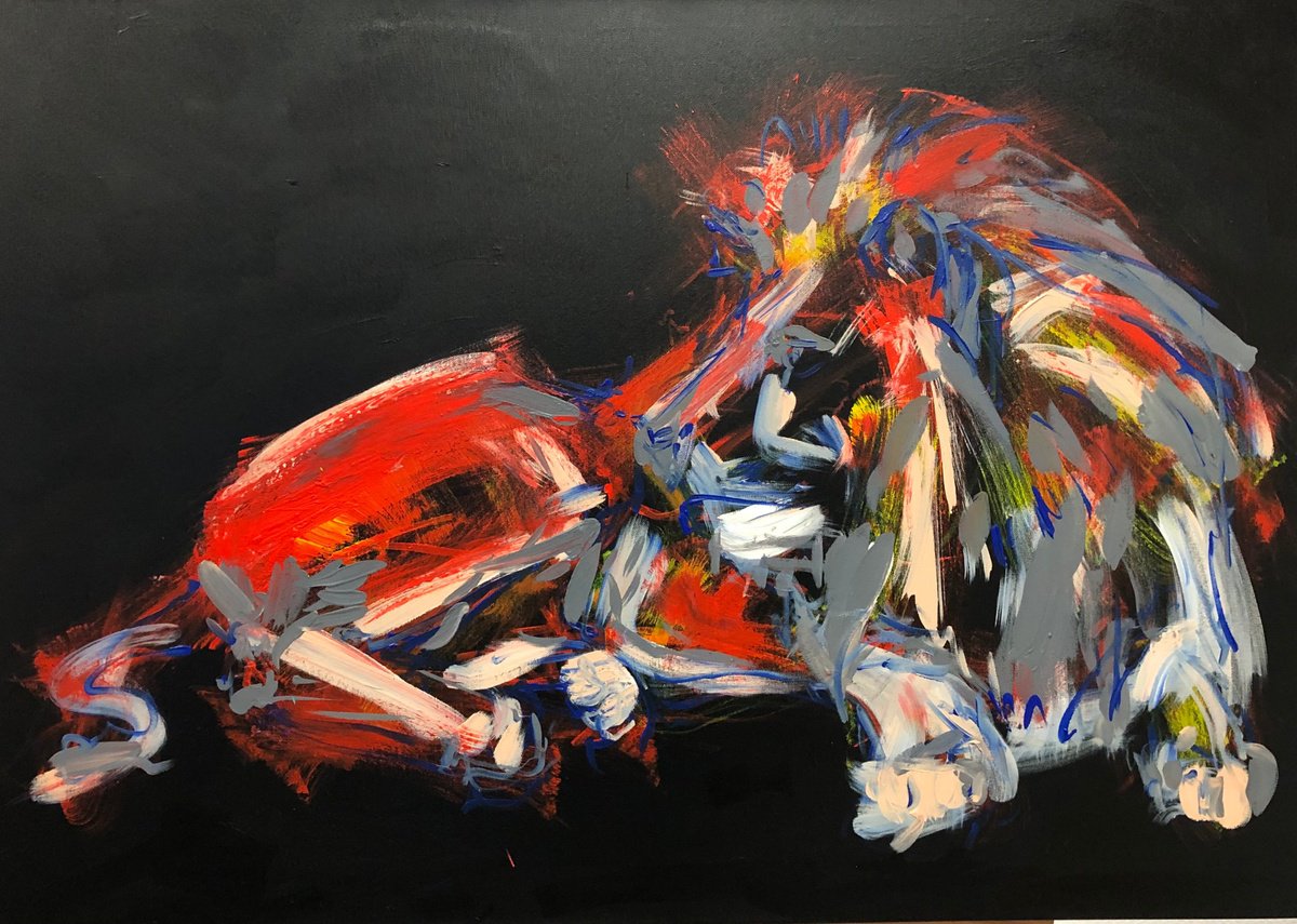 Expressive Animal Acrylic Painting By Nicole Leidenfrost, 39 X 28", Lowe Abstrakt, Original Artwork