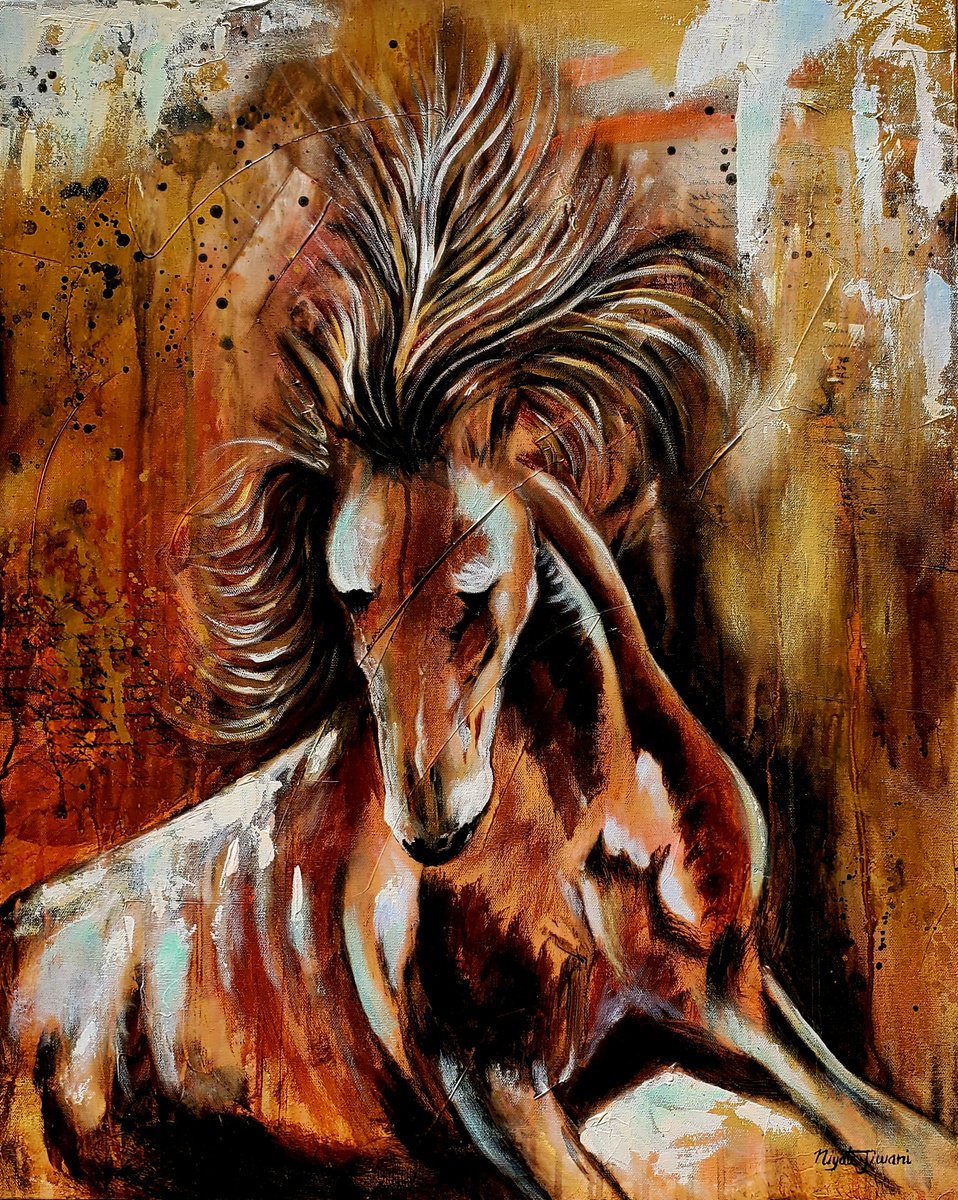 Impressionistic Animal Oil Painting By Niyati Jiwani, 24 X 30", The Knight, Original Artwork
