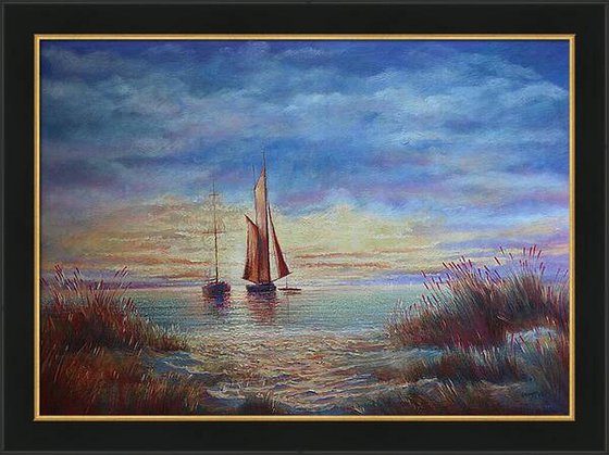 Sunrise in the Bay:linen, oil, 79x109