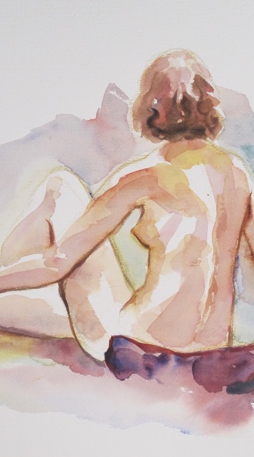 Seated female nude back study by Rory O’Neill