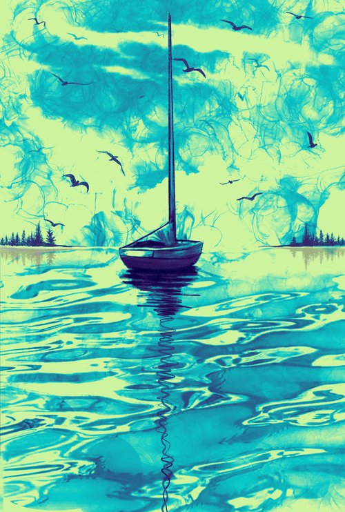 The Yachtsman seascape boat turquoise edition by Stuart Wright