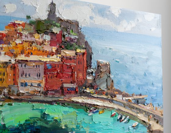 Vernazza Cinque Terre iItaly - Original impasto landscape painting textured Oil painting Italy wall art