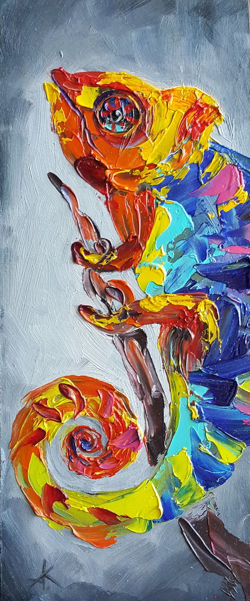 On high - chameleon, oil painting, animal oil painting, chameleon art, oil, gift idea by Anastasia Kozorez