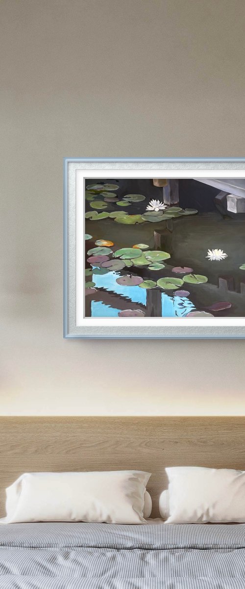 Under the bridge. Water lilies by Guzel Min