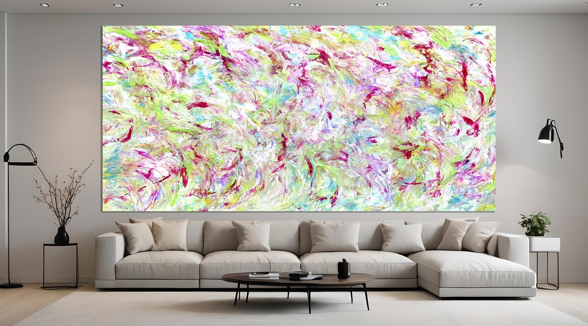 Organic Abstract Acrylic Painting By Estelle Asmodelle, 118 X 56, Pastel Harvest, Original Artwork