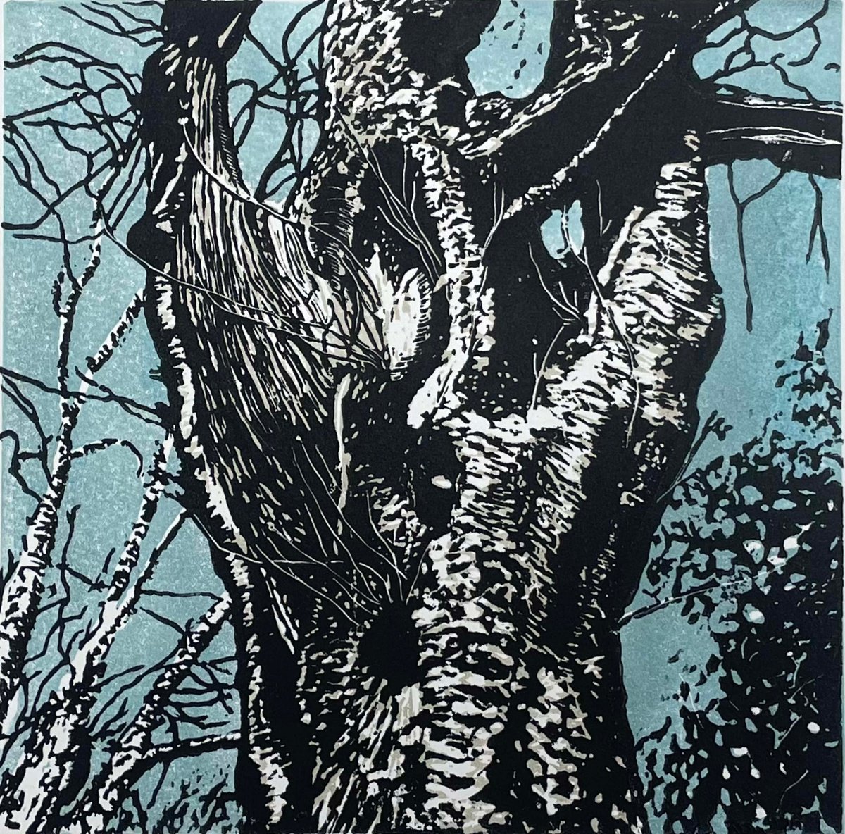 Expressive Landscape Linocut By C Staunton, 7 X 8, Linocut Print - Tree, Original Artwork