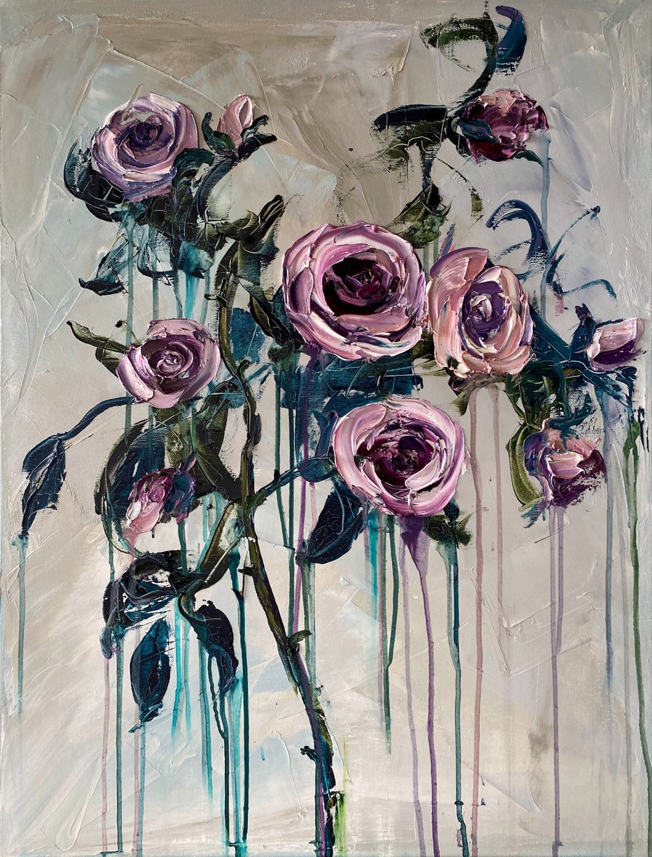 Expressive Oil Painting , Flowing Dusty Roses I By Mily Art, 24 X 31, Artwork For Sale On Artfinder