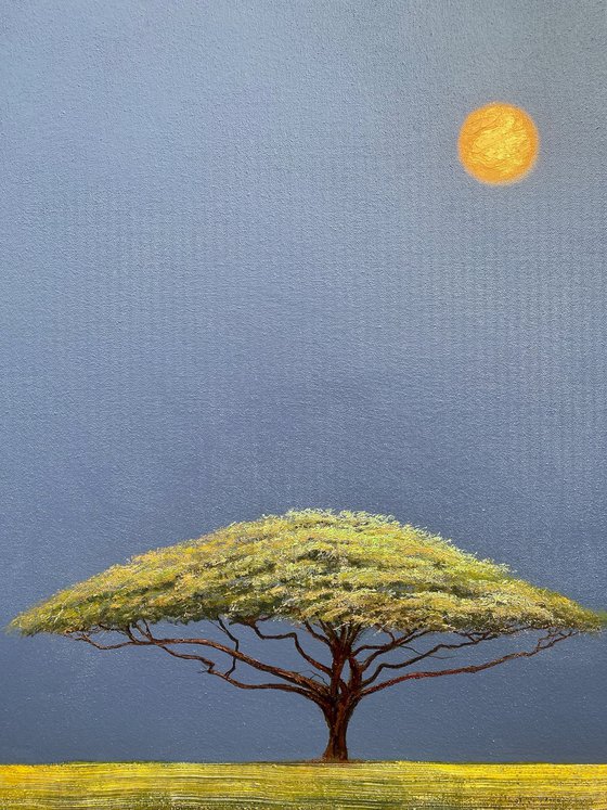 'Acacia Tree in a Surreal Landscape II" Large Oil Painting on Canvas