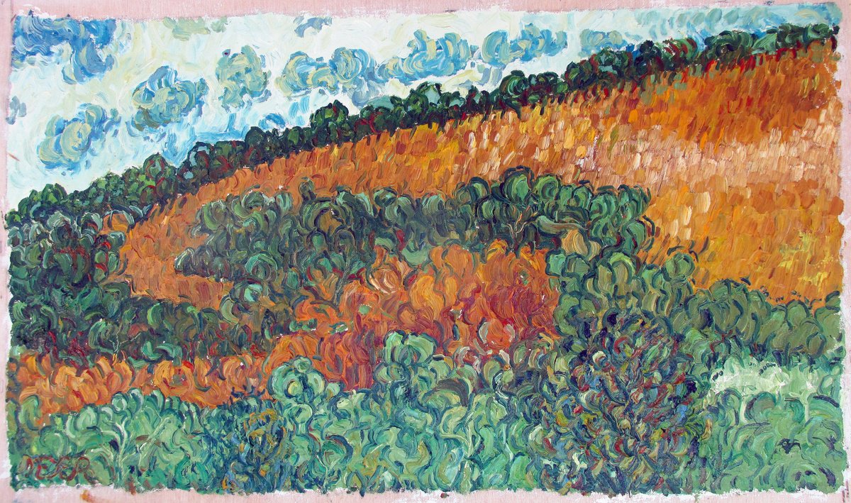 Expressive Landscape Oil Painting By Richard Meyer, 30 X 17", Highland Spring, Ex Sketchbook 23.V.13/14, Original Artwork