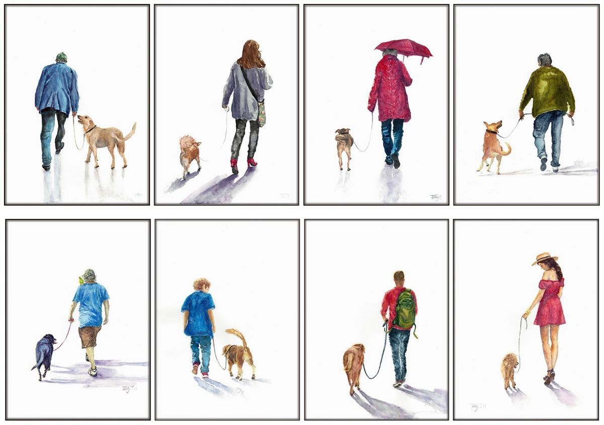 Daily walk series set of 8 original paintings by Jing Tian