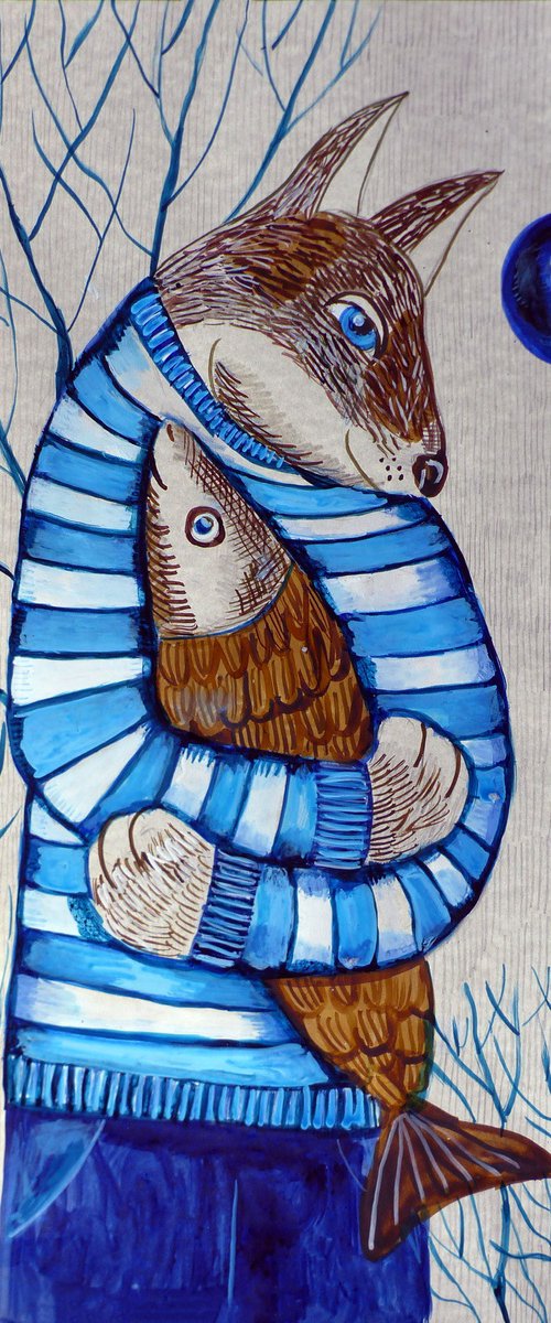 Fisherman and fish #2 by Elizabeth Vlasova
