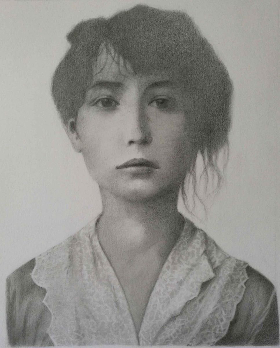 Photorealistic Portrait Pencil Drawing By Daniela Roughsedge, 9 X 11, Camille Claudel, Original Artwork