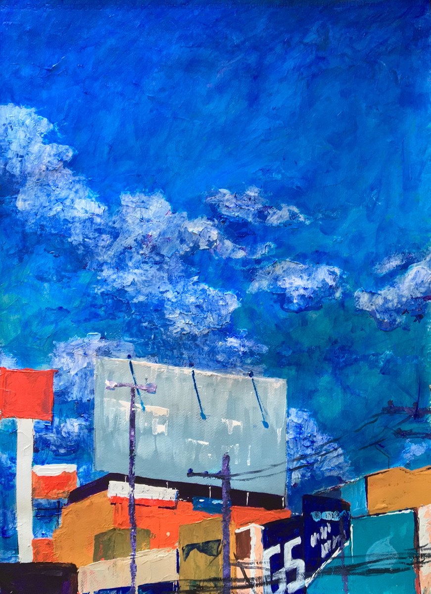 Impressionistic Landscape Acrylic Painting By John Cottee, 22 X 30, Urban Sky, Original Artwork