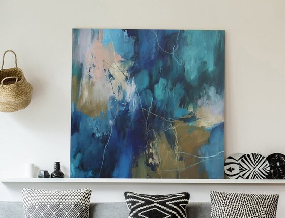 "Consonance" Navy teal brown abstract art