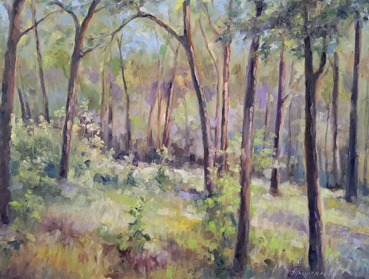 Impressionistic Landscape Oil Painting By Alexander Koltakov, 24 X 18, Summer Time (Plenair), Original Artwork