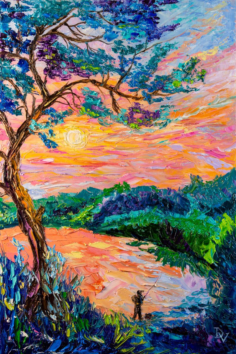 Impressionistic Landscape Oil Painting By Vladyslav Durniev, 16 X 24", Quiet Moments, Silent Waters, Original Artwork