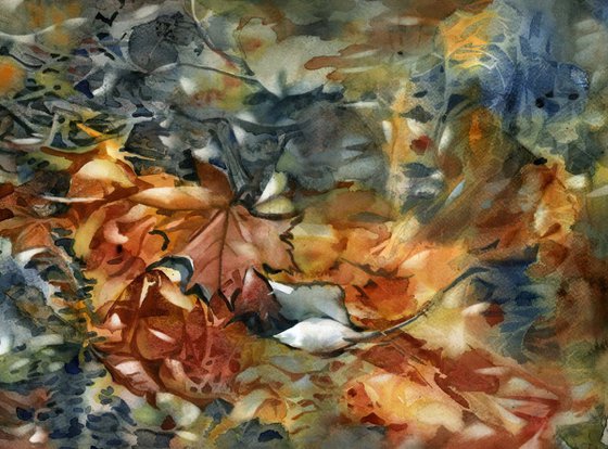 Autumn leaves in water