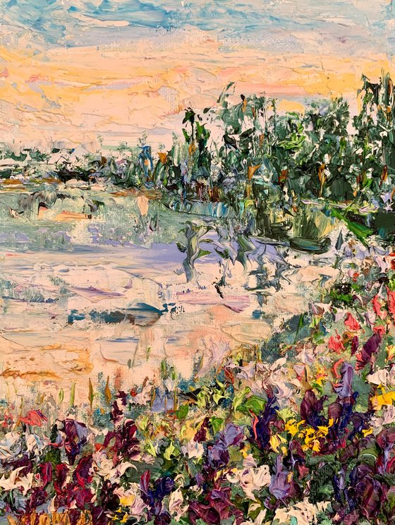 Lupine flowers by the pond