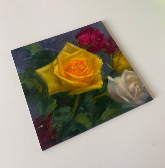 Yellow Rose Original Oil Painting
