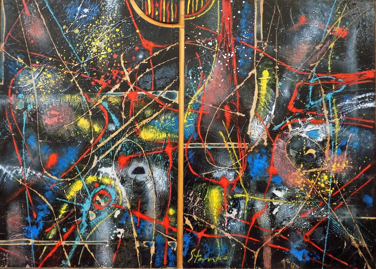 Abstract Acrylic Painting By Stanislav Bojankov, 26 X 19", Composition-Ii, Original Artwork