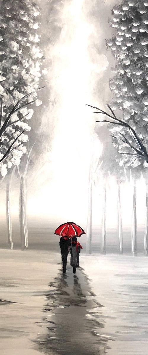 Red Winter Umbrella by Aisha Haider