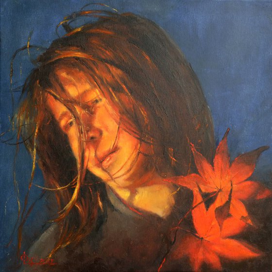 Girl and Autumn Leaves