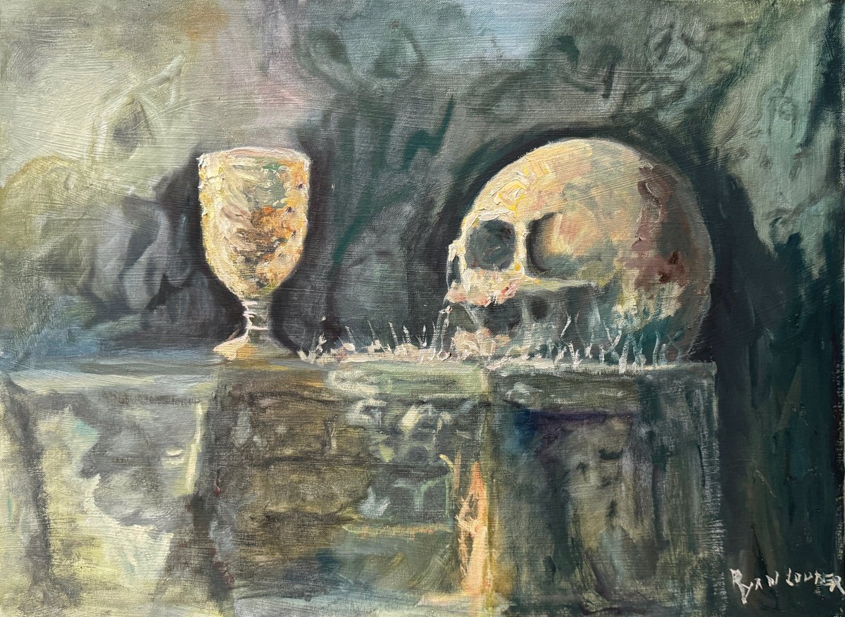 Surrealistic Still Life Oil Painting By Ryan Louder, 26 X 20", The Last Drink, Original Artwork