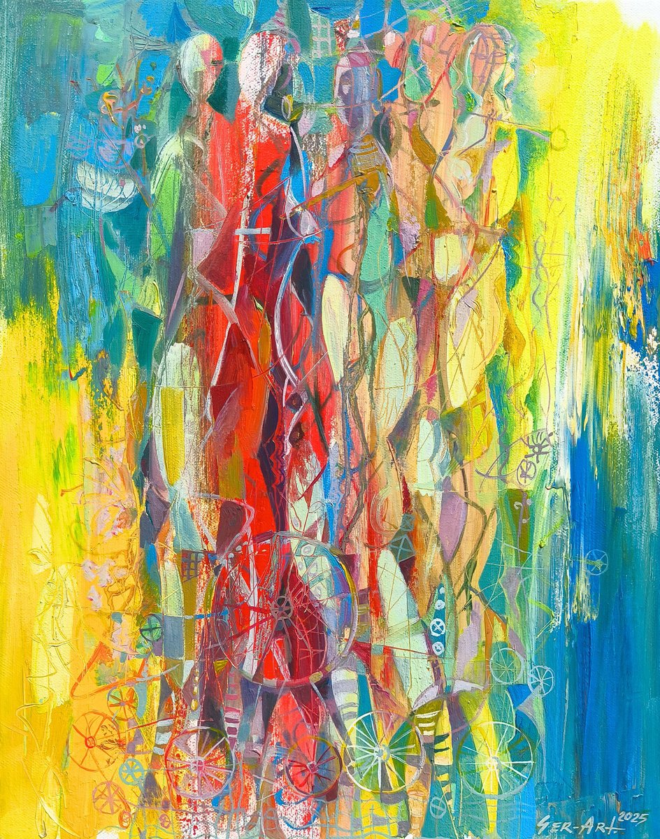 Abstract Portrait Oil Painting By Seyran Gasparian, 16 X 20", We Move As One, Original Artwork