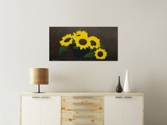 Summer Kiss - large still life sunflower painting, home office decor