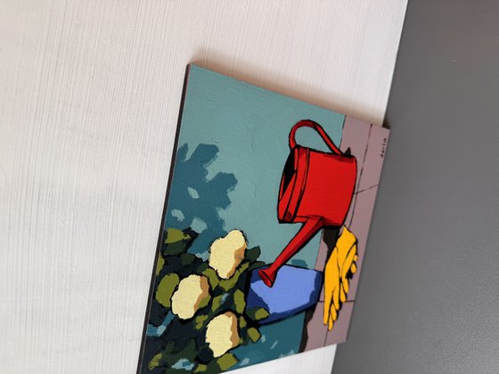 Garden Still Life with Red Watering Can