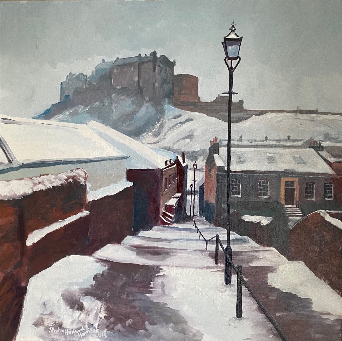 Impressionistic Cityscapes Oil Painting By Stephen Howard Harrison, 24 X 24", View Of Edinburgh Castle, Original Artwork
