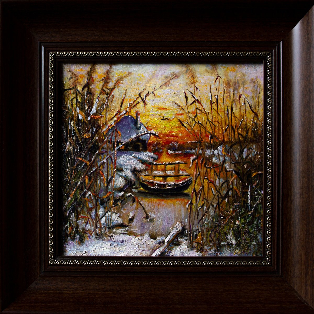 Impressionistic Landscape Oil Painting By Inga Loginova, 4 X 4, Twilight, Original Artwork