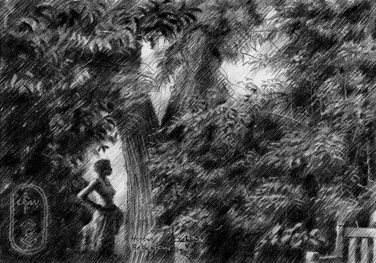 Impressionistic Landscape Pencil Drawing By Corne Akkers, 8 X 6, Hortus Botanicus - 26-05-24, Original Artwork