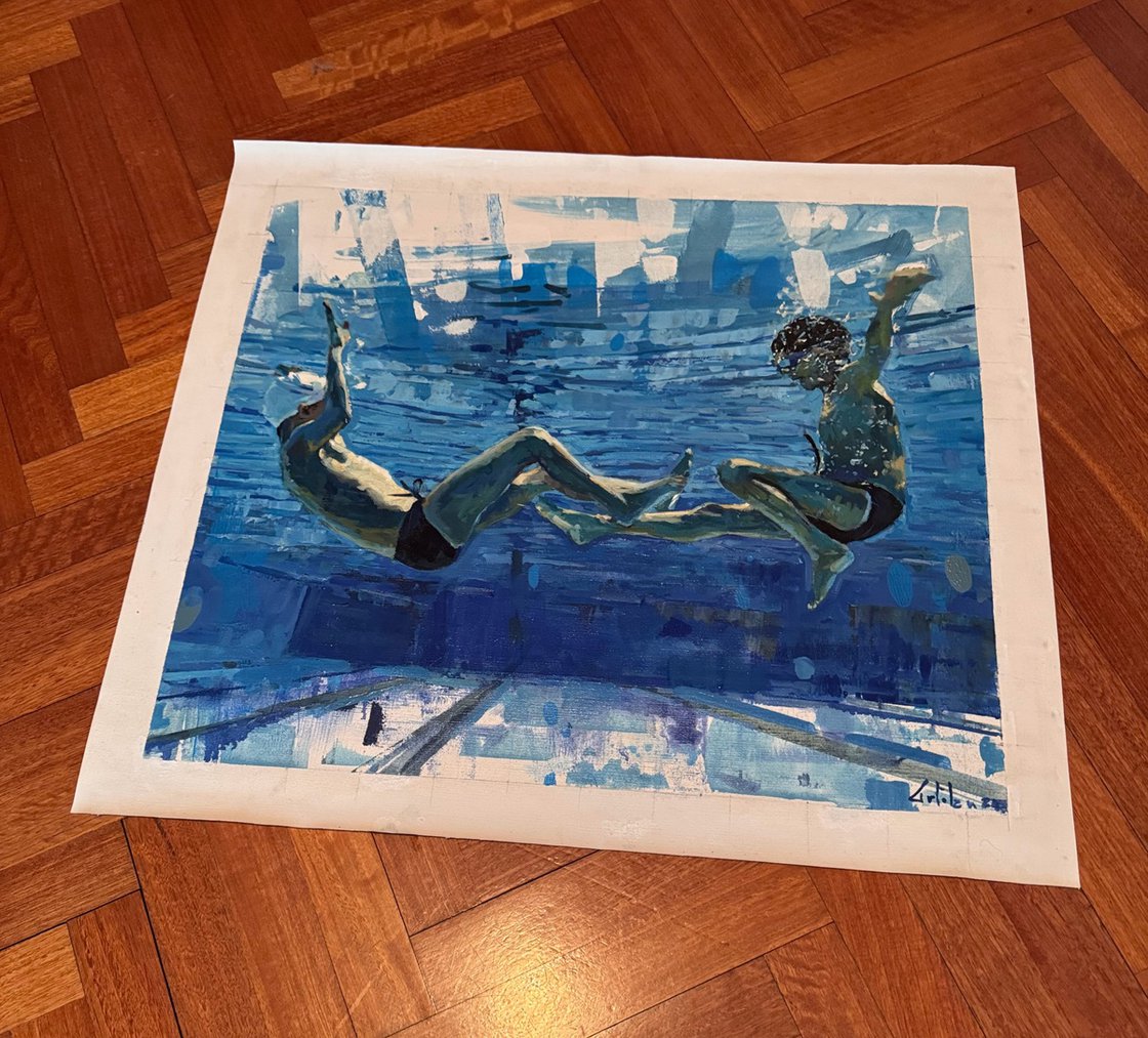 Original Oil Painting - Two Friends Underwater by Marco Ortolan