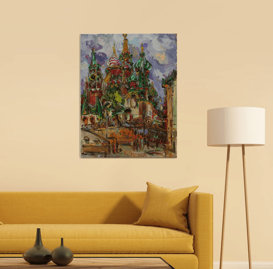 NООN. ST BASIL'S CATHEDRAL- Moscow cityscape - Russian architecture - oil painting